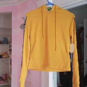 Small gold hoodie with "chill" sleeves